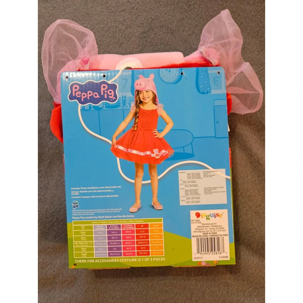 Peppa Pig Toddler Costume Dress Headpiece Tail‎ 2T Disguise dress up Halloween